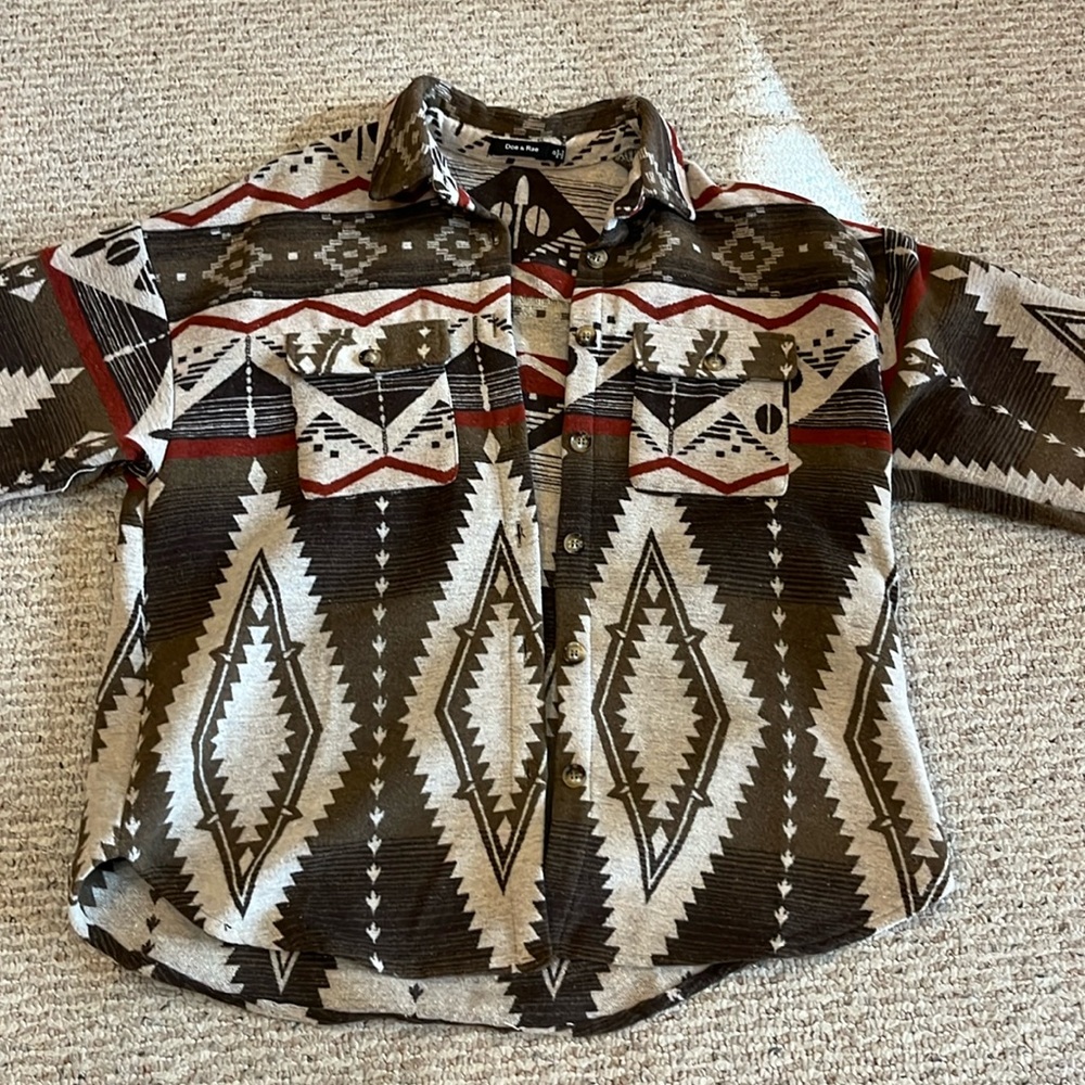 Small Brown and Red Aztec Shacket